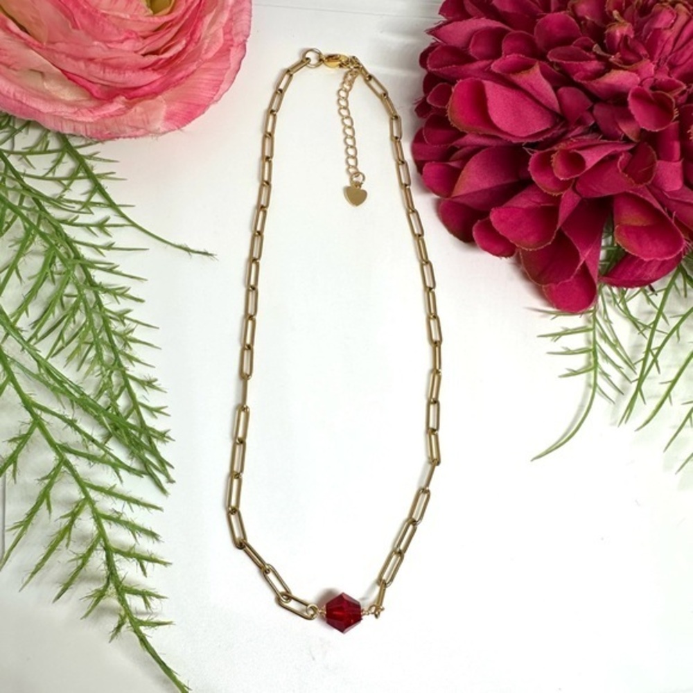 NEW⚜️Ruby Red Crystal Choker Chain Necklace